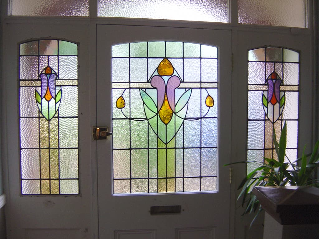 Interior door with leaded glass