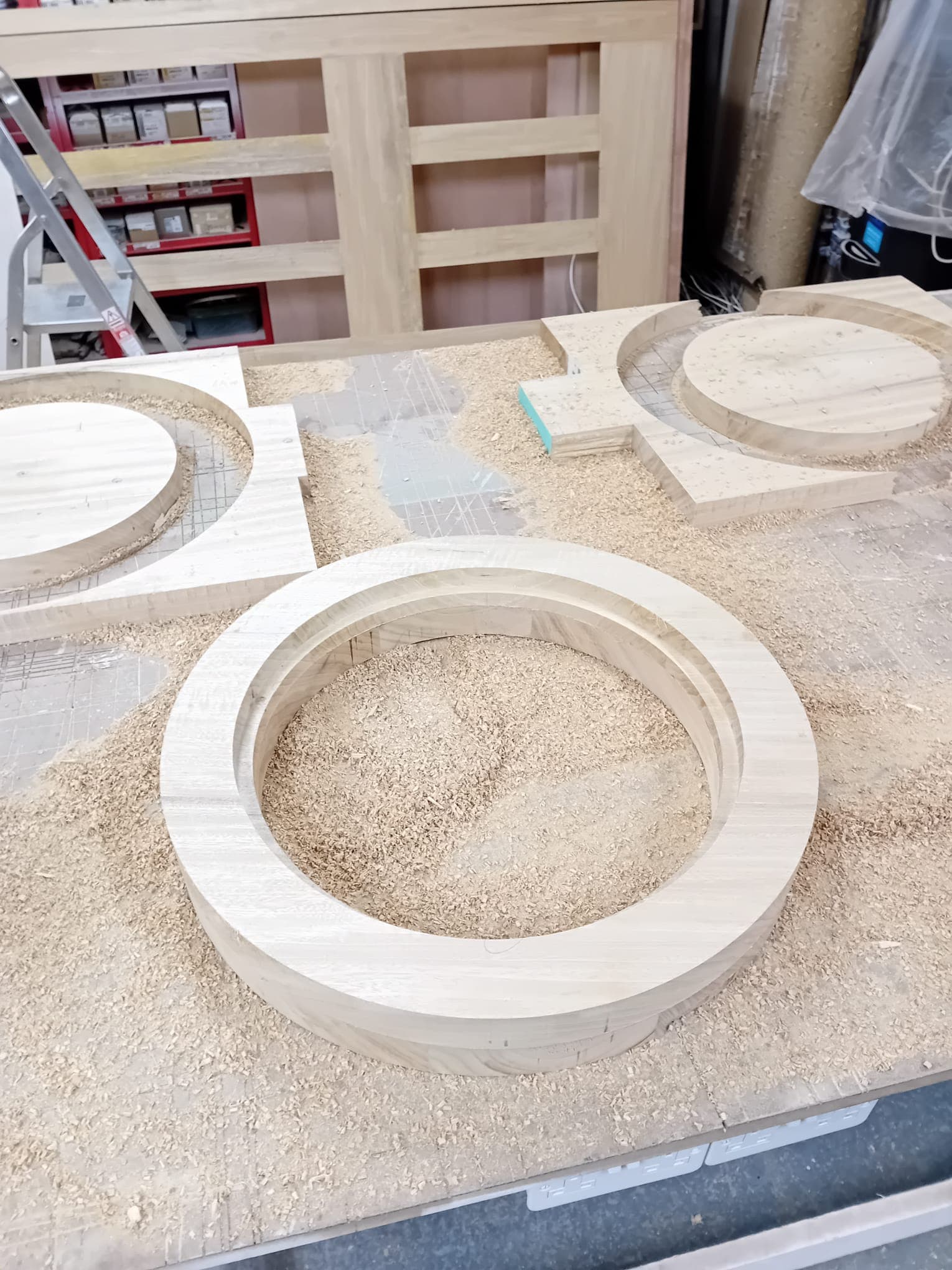 Multiple circular window frames in production